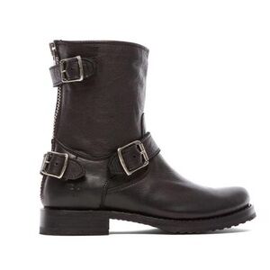 Frye Women’s Black Leather Buckle Boots 7.5 vintage Veronica Back Zipper combat